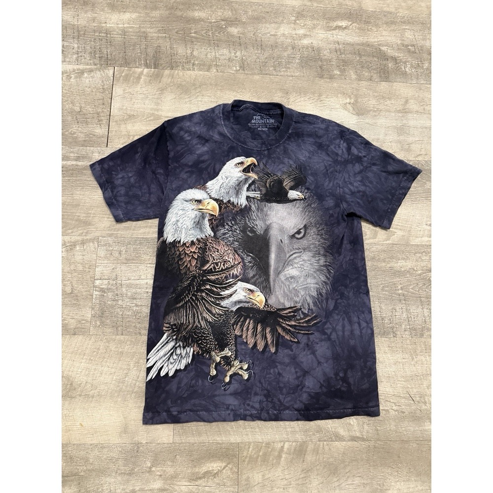 The Mountain Long Sleeve Shirt T-Shirt Navy Blue Tie Dye Eagle Medium